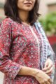 Image for Kusvaa Kuoj83 Mexican Red And Rock Blue Kurta Dupatta Pant Set Closeup 2