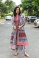 Image for Kusvaa Kuoj83 Mexican Red And Rock Blue Kurta Dupatta Pant Set Front