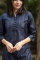 Image for Kusvaa Ws469 Space Blue Vertical Stripe Kurta Closeup
