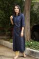 Image for Kusvaa Ws469 Space Blue Vertical Stripe Kurta Front