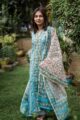 Image for Kusvaa Ws471 Baby Blue Handblock Kurta Dupatta Set Side 2