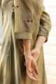 Image for Kusvaa Ws472 Uniform Green Beige Stripe Chanderi Kurta Closeup 2