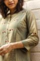 Image for Kusvaa Ws472 Uniform Green Beige Stripe Chanderi Kurta Closeup