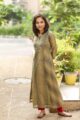 Image for Kusvaa Ws472 Uniform Green Beige Stripe Chanderi Kurta Side