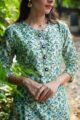 Image for Kusvaa Ws474 Mint Green Blue Phool Jaal Straight Kurta Closeup 2