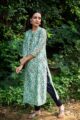 Image for Kusvaa Ws474 Mint Green Blue Phool Jaal Straight Kurta Side