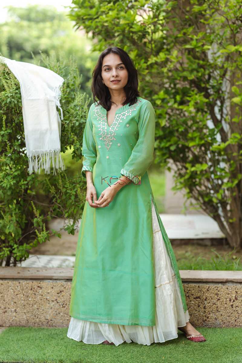 Image for Kusvaa Ws475 Emerald Green Gota Patti Kurta Featured