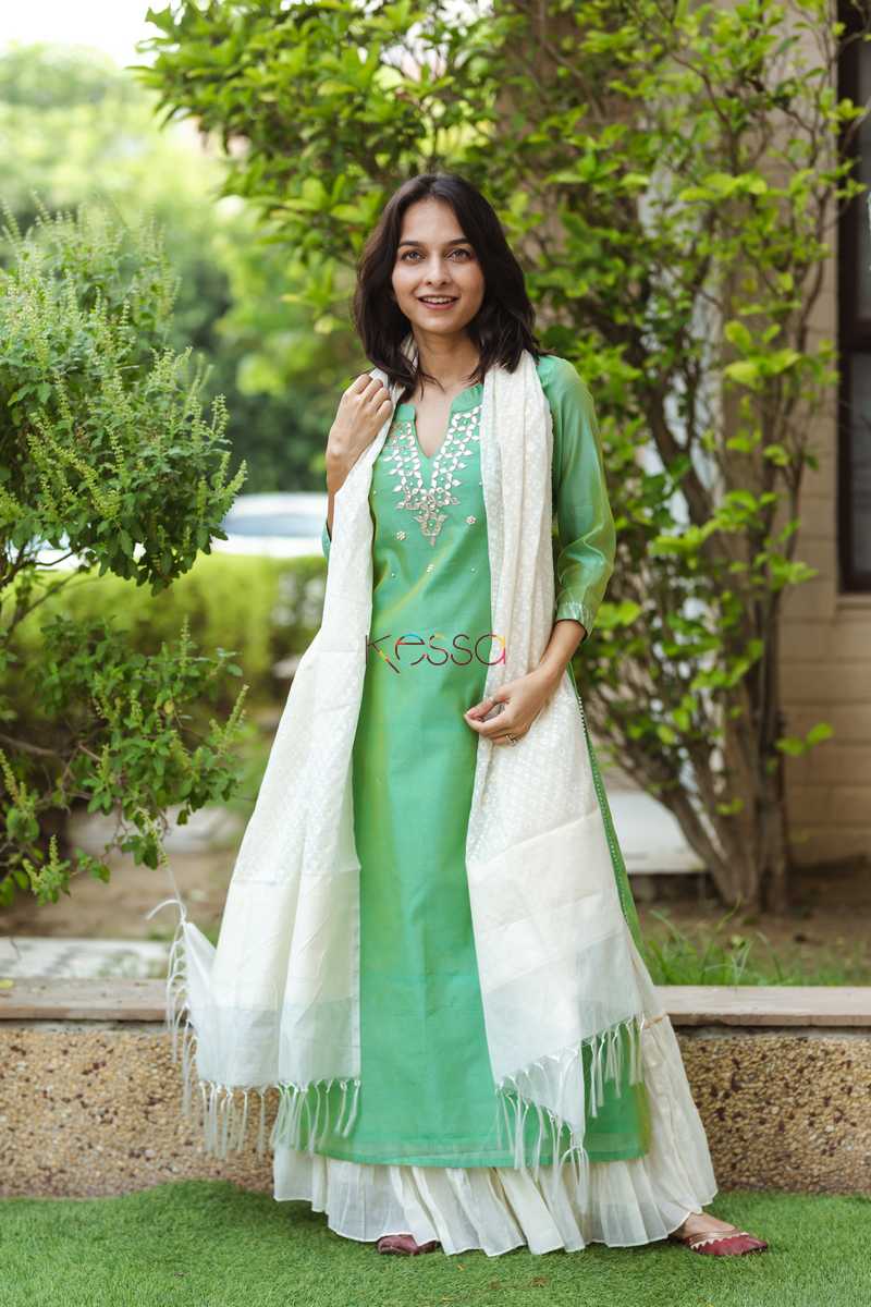 Image for Kusvaa Ws475 Emerald Green Gota Patti Kurta Front