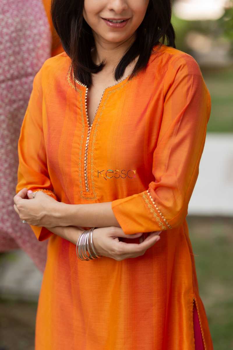 Image for Kusvaa Ws477 Tahiti Gold Chanderi Straight Kurta Closeup