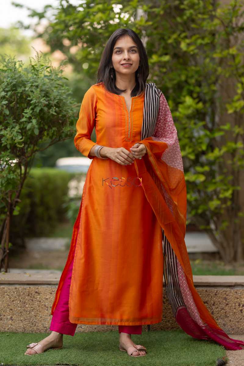 Image for Kusvaa Ws477 Tahiti Gold Chanderi Straight Kurta Featured
