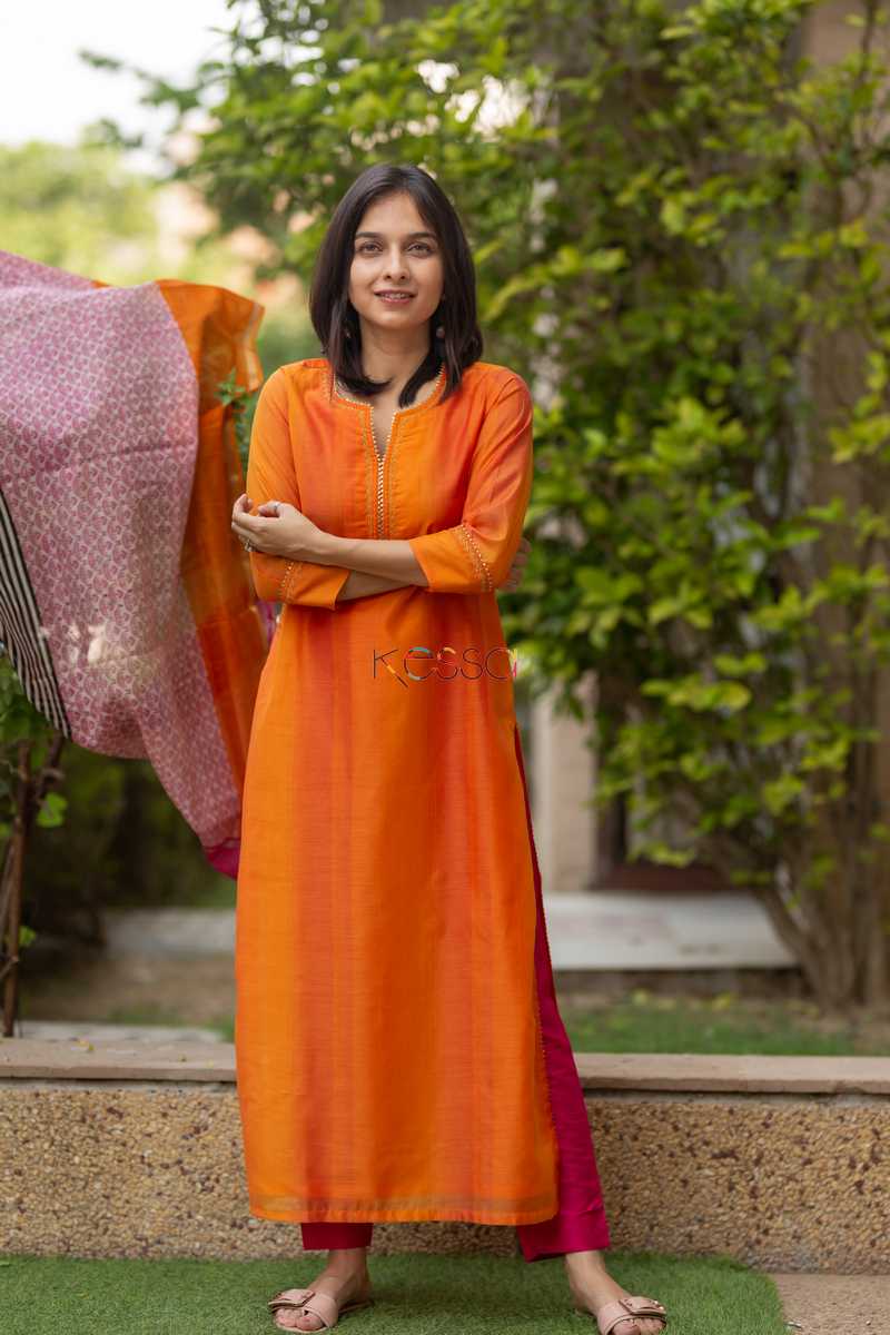 Image for Kusvaa Ws477 Tahiti Gold Chanderi Straight Kurta Front