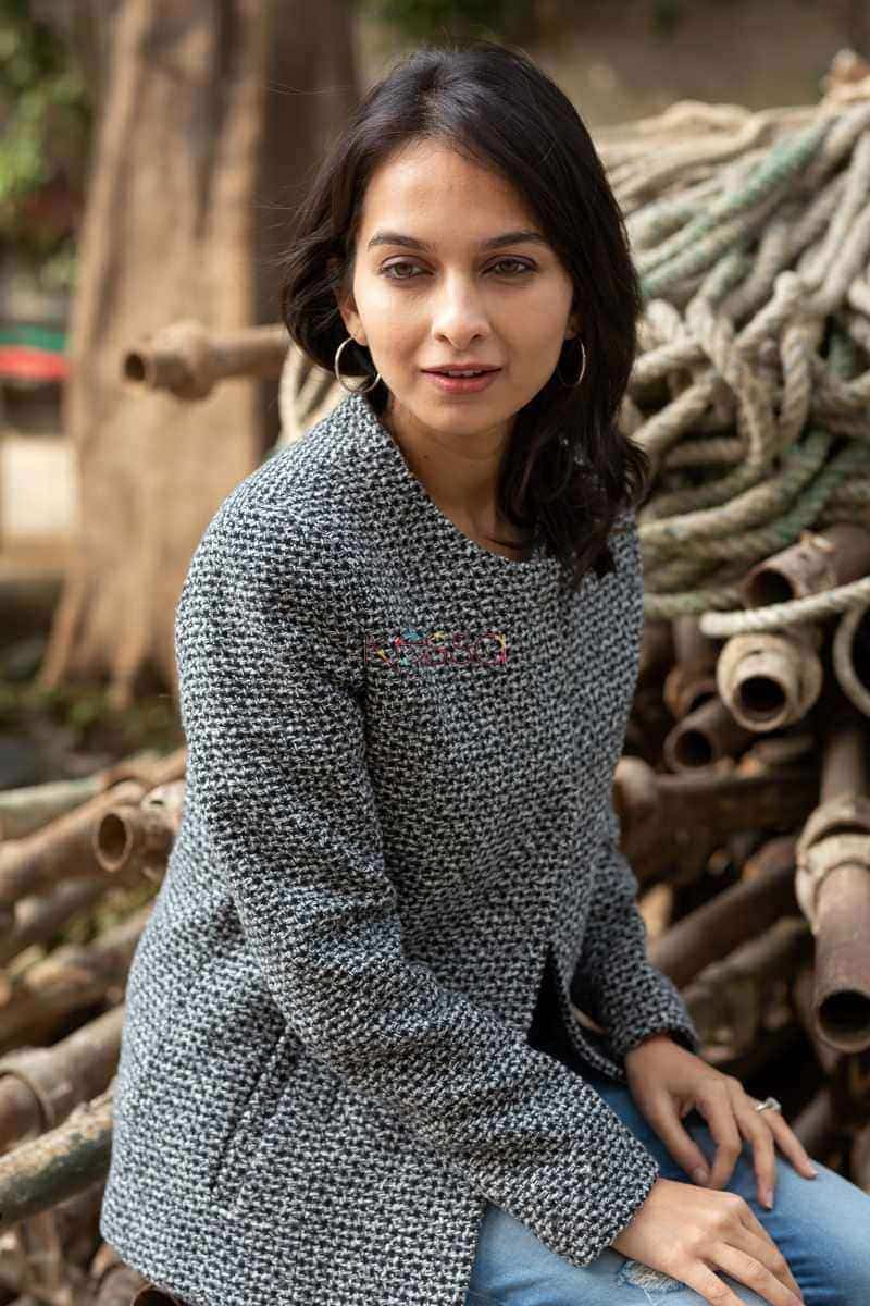 Image for Kusvaa Kj02 Checks Woolen Front Button Coat Side