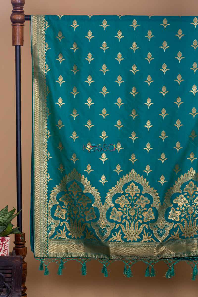 Image for Kusvaa Kudu63 Turquoise Choti Jaal Border Dupatta Featured