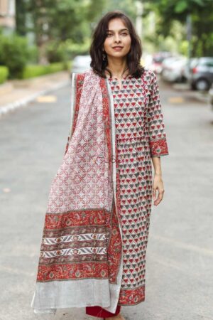 Image for Kusvaa Kuoj84 Old Brick And Brown Color Kurta Dupatta Set Featured