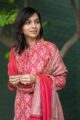 Image for Kusvaa Kuoj94 Flush Mahogany And Cream Pashmina Kurta Dupatta Set Closeup 2