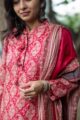 Image for Kusvaa Kuoj94 Flush Mahogany And Cream Pashmina Kurta Dupatta Set Closeup