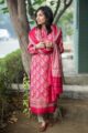Image for Kusvaa Kuoj94 Flush Mahogany And Cream Pashmina Kurta Dupatta Set Side