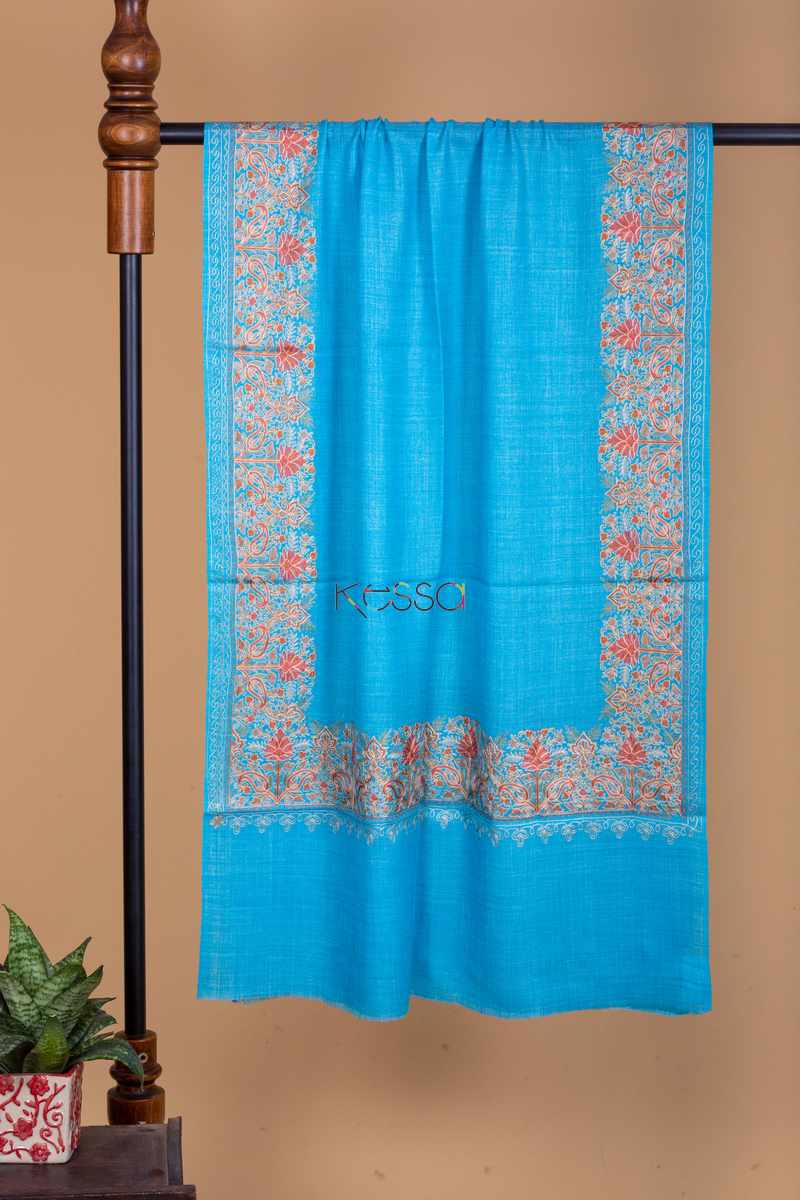 Image for Kusvaa Kusl07 Turquoise Wool Embroidery Stole Featured