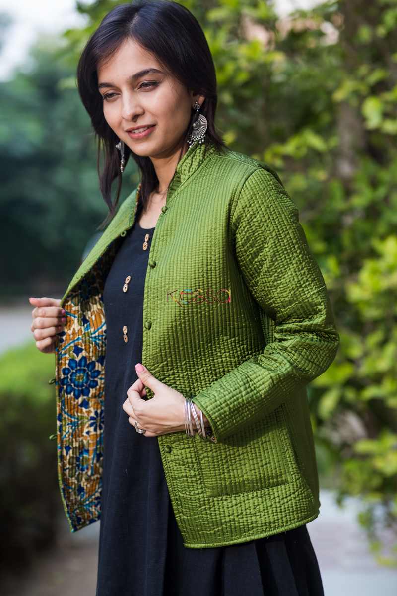 Image for Kusvaa Sj08 Trendy Green Double Full Sleeves Jacket Side
