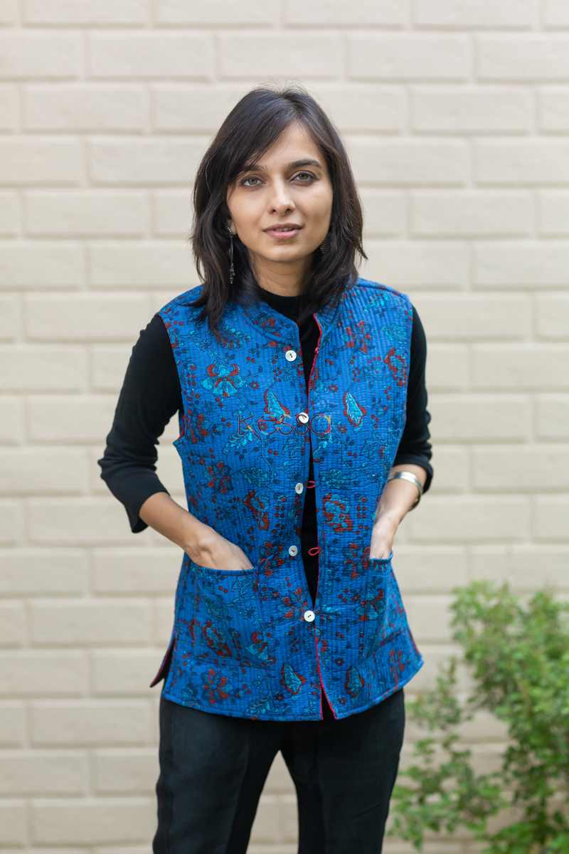 Image for Kusvaa Sj18 Carnation Red And Blue Silk Half Jacket Featured
