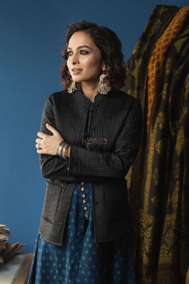 Image for Kusvaa Sjf24 Black Oriental Pink Quilted Full Sleeves Jacket Featured