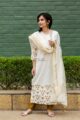Image for Kusvaa Sr61 White Foil Gold Print Straight Kurta Side