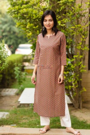 Image for Kusvaa Taf14 Coral Tree Small Flower Screen Print Kurta Featured