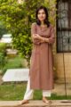 Image for Kusvaa Taf14 Coral Tree Small Flower Screen Print Kurta Front