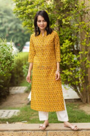 Image for Kusvaa Taf15 Tangerine Printed Straight Fit Kurta Featured