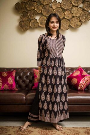 Image for Kusvaa Wa297a Black And Blue Ajrakh Kurta Pant Set Featured
