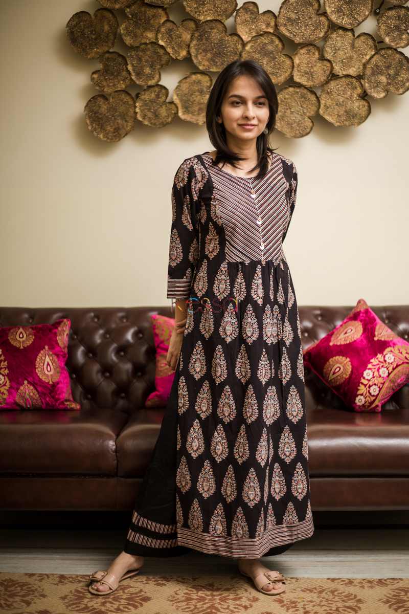 Image for Kusvaa Wa297a Black And Blue Ajrakh Kurta Pant Set Featured