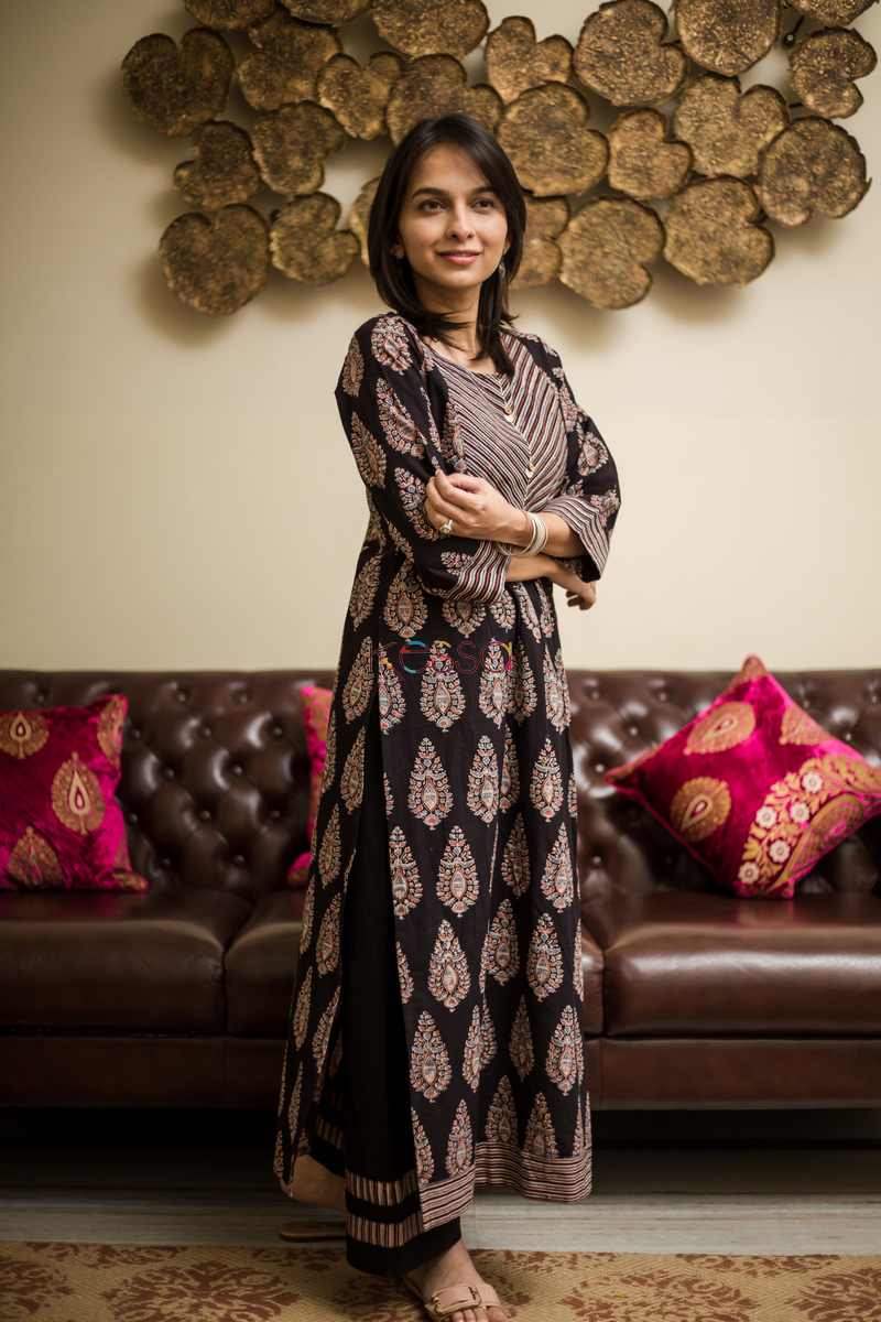 Image for Kusvaa Wa297a Black And Blue Ajrakh Kurta Pant Set Side