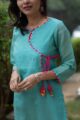 Image for Kusvaa Ws470a Tiffany Green Banarasi Chanderi Straight Kurta Closeup