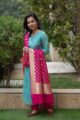 Image for Kusvaa Ws470a Tiffany Green Banarasi Chanderi Straight Kurta Front