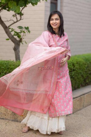 Image for Kusvaa Ws485 Chestnut Rose Chanderi Kurta With Dupatta Featured