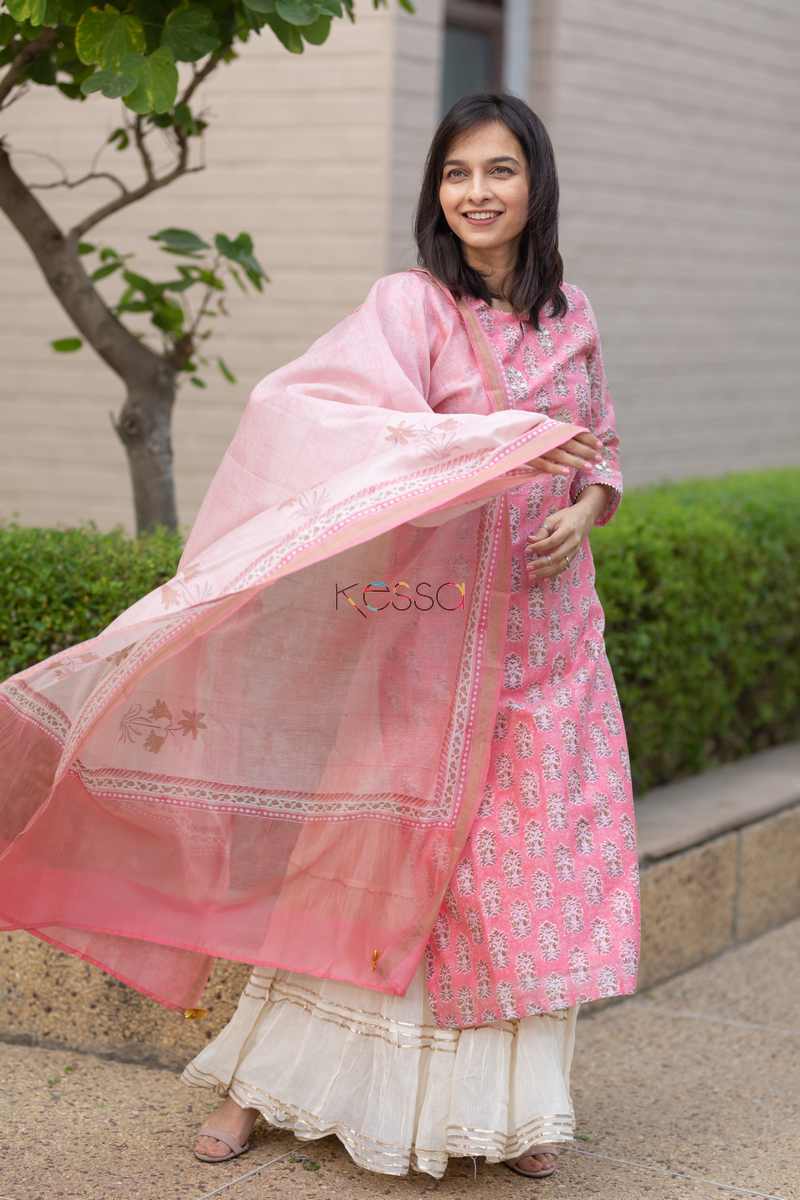Image for Kusvaa Ws485 Chestnut Rose Chanderi Kurta With Dupatta Featured