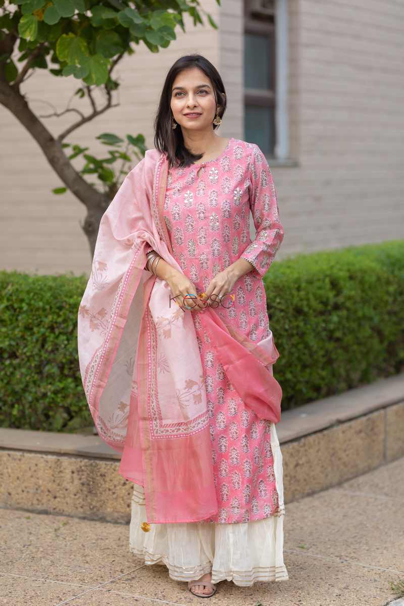 Image for Kusvaa Ws485 Chestnut Rose Chanderi Kurta With Dupatta Front