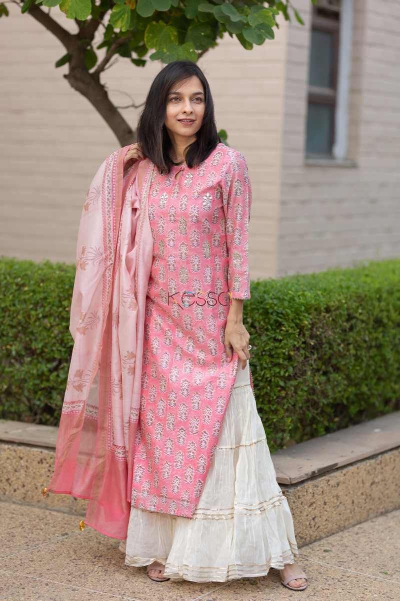 Image for Kusvaa Ws485 Chestnut Rose Chanderi Kurta With Dupatta Side