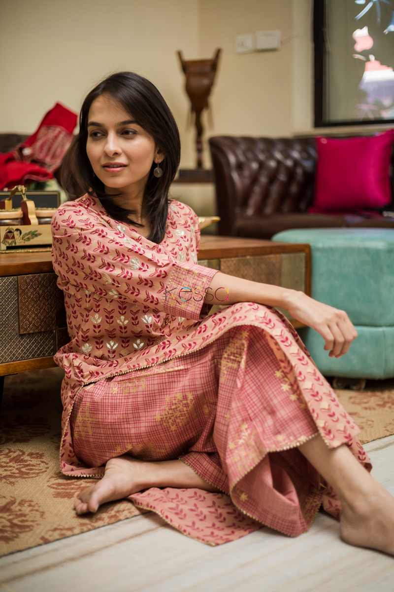 Image for Kusvaa Ws488 Copper Rust Kurta Pant Set Closeup