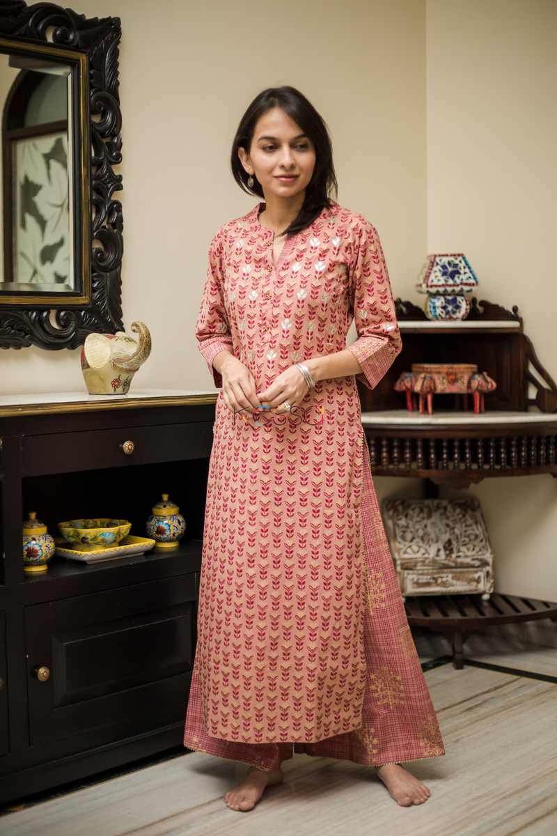 Image for Kusvaa Ws488 Copper Rust Kurta Pant Set Featured