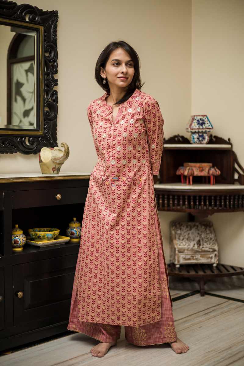 Image for Kusvaa Ws488 Copper Rust Kurta Pant Set Front 2
