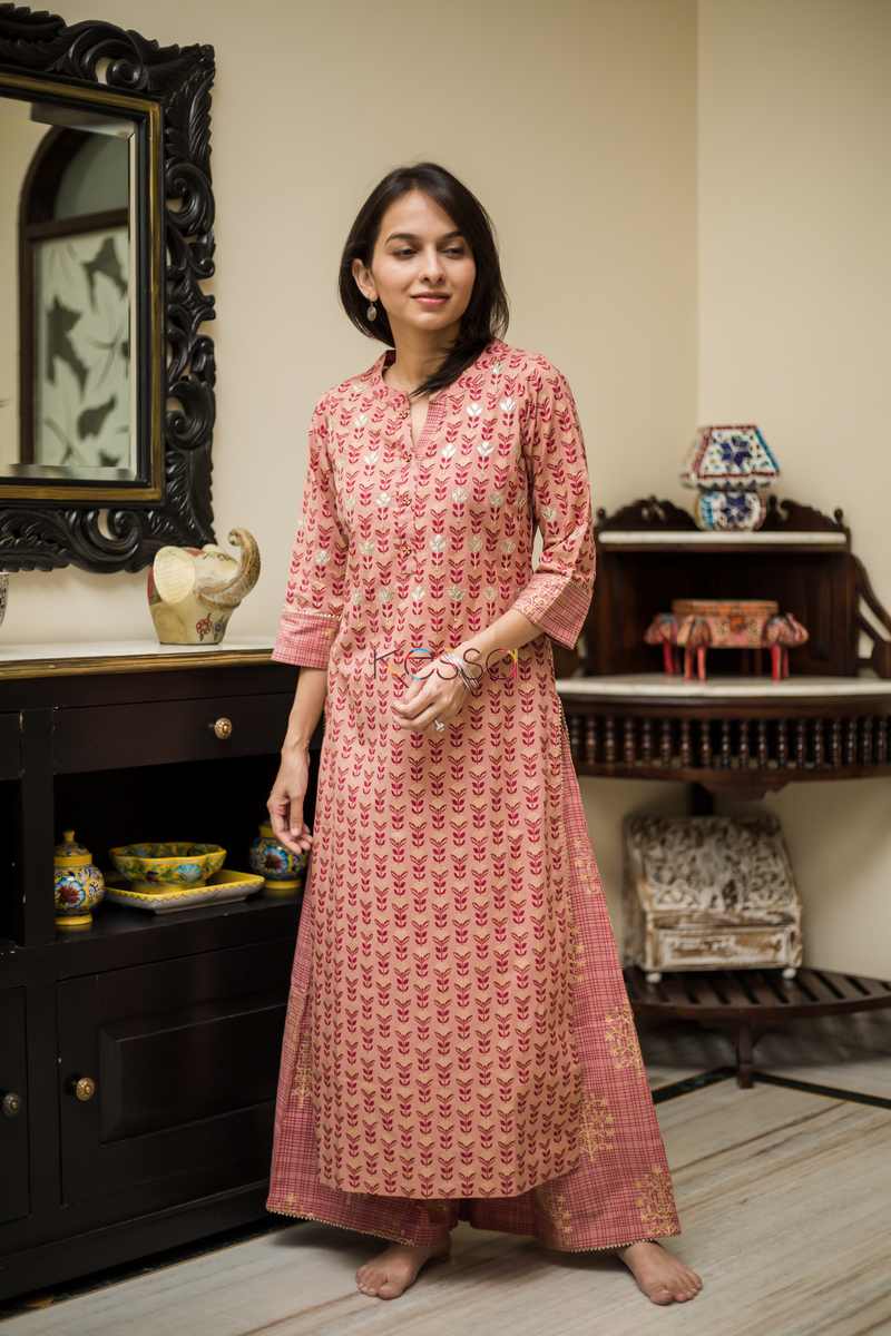 Image for Kusvaa Ws488 Copper Rust Kurta Pant Set Front