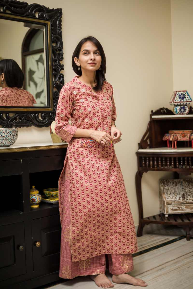 Image for Kusvaa Ws488 Copper Rust Kurta Pant Set Side