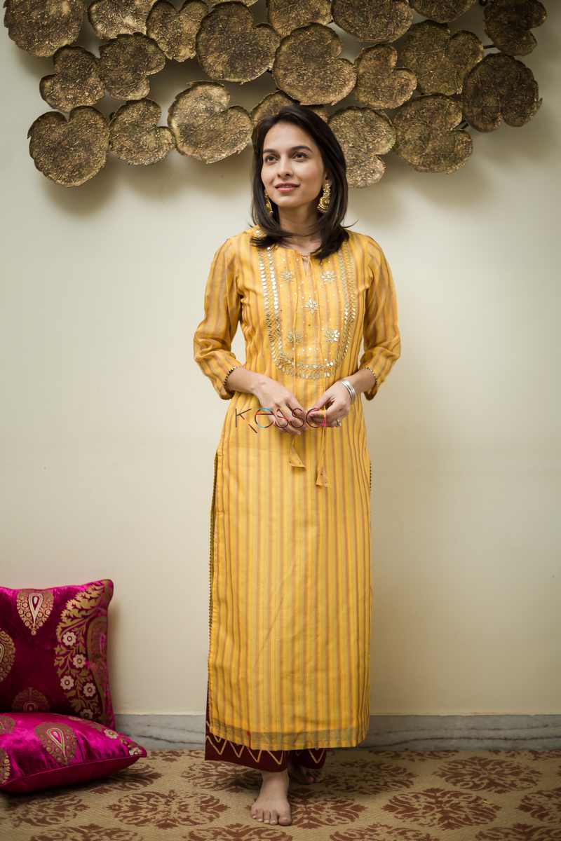 Image for Kusvaa Ws491 Tulip Tree Chanderi Kurta Front
