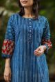 Image for Kusvaa Wsr78 Indigo Straight Fit Kurta With Maroon Sleeves Closeup