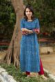 Image for Kusvaa Wsr78 Indigo Straight Fit Kurta With Maroon Sleeves Front