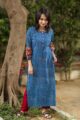 Image for Kusvaa Wsr78 Indigo Straight Fit Kurta With Maroon Sleeves Side