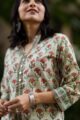 Image for Kusvaa Wsr79 Indian Khaki Block Printed A Line Kurta Closeup 2