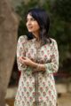 Image for Kusvaa Wsr79 Indian Khaki Block Printed A Line Kurta Closeup