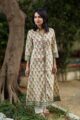Image for Kusvaa Wsr79 Indian Khaki Block Printed A Line Kurta Front 2